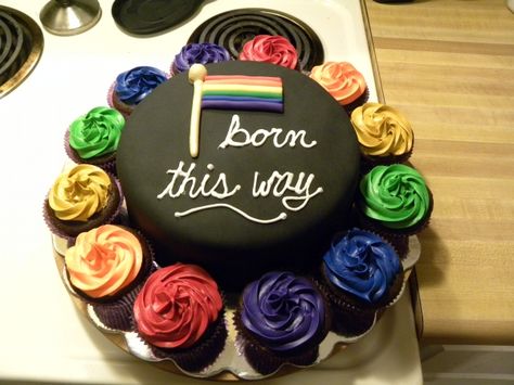 Born This Way Cake with rainbow cupcakes! Lady Gaga Cake, Cake With Rainbow, National Coming Out Day, College Major, Coming Out Party, Birthday Thanks, Rainbow Cupcakes, Rainbow Food, Taste The Rainbow