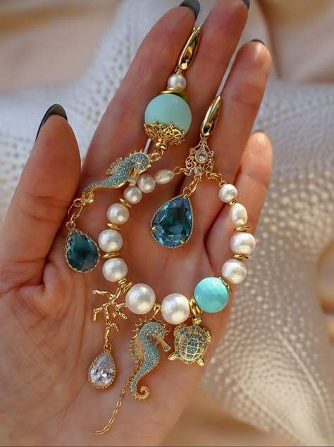 Sea Themed Jewelry, Elegant Necklaces Classy, Classy Jewelry Gold, Sea Inspired Jewelry, Turquoise Stone Jewelry, Jewelry Fancy, Stone Jewellery Designs, Faberge Jewelry, Wedding Favor Ideas