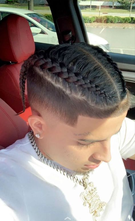 Rappers with Braids | Cool Men Braids Hairstyle Inspo Straight Hair Braids Men, Hispanic Braids Men, Latino Braids, Drill Hairstyle, Dutch Braids Men, Two Braids Hairstyle Men, Rapper Braids, Men Hair Braids, Rapper Hairstyles