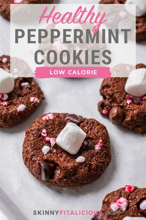 Healthy Peppermint Hot Chocolate Cookies are low calorie and gluten free. Made gooey on the inside, these lighter holiday cookies are easy! Low Fat Christmas Cookies, Low Cal Christmas Cookies, Healthy Peppermint Desserts, Low Calorie Holiday Desserts, Low Cal Christmas Treats, Low Calorie Christmas Treats, Low Calorie Christmas Desserts, Low Calorie Christmas Cookies, Low Calorie Christmas