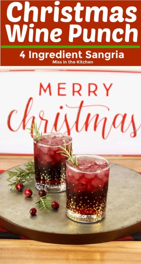 Christmas Punch is a great cocktail for holiday parties and celebrations. Made with merlot wine, cran- apple juice, ginger ale and orange liqueur for a classic holiday sangria that everyone will love. Wine Punch Recipes, Wine Punch, Winter Sangria, Holiday Sangria, Christmas Sangria, Christmas Drinks Recipes, Holiday Beverages, Special Drinks, Christmas Delights