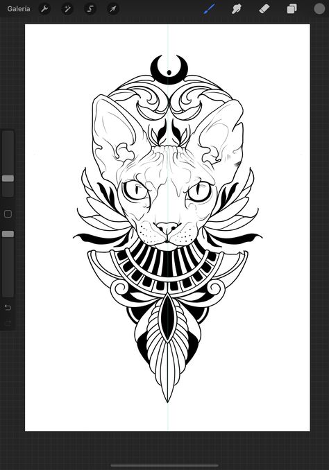 Egyptian Cat Drawing, Sphynx Cat Tattoo Design, Bastet Tattoo Egyptian, Bastet Tattoo Design, Bastet Tattoo, Skull Headdress, Egyptian Cat Tattoos, Memories Ideas, Egypt Tattoo