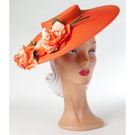 Orange Hat, Orange Summer Evening Hat, Elegant Orange Formal Hat, Orange Retro Summer Hat, Retro Adjustable Orange Hat, Vintage Orange Hat With Curved Brim, 1940s Hats, Vintage Style Hat, Orange Hats