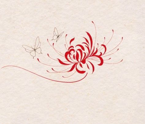 Spider Lily Line Art, Spider Lily Flower Drawing, How To Draw Spider Lily, Spider Lily Sketch, Red Ink Flower Tattoo, Spider Lily Drawing, Spider Lily Tattoo, Tiger Lily Tattoos, Partner Tattoos