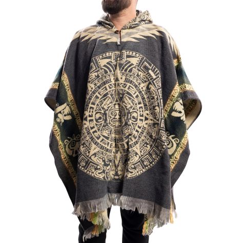 Ponchos For Men, Poncho Mexican, Poncho Men, Poncho With Hood, Mens Poncho, Aztec Culture, Bohemian Rustic, Mens Western, Wool Poncho