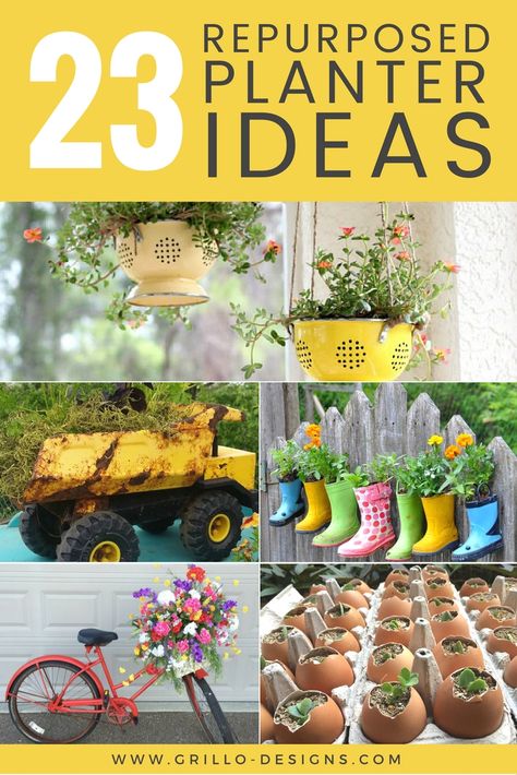 Clever planter ideas - Browse this awesome collection of repurposed and DIY planters for your home and garden. Be inspired by creativity! Repurposed Planter Ideas, Diy Planters Indoor, Repurposed Planter, Unusual Planter, Upcycled Planter, Creative Planter, Planter Bags, Window Plants, Upcycle Garden