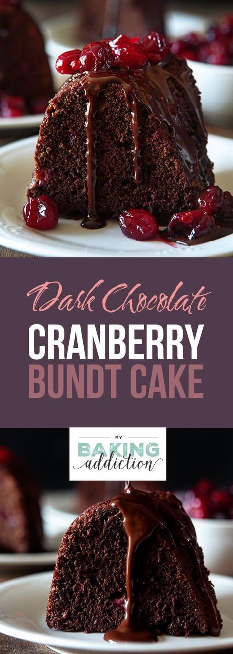 Dark Chocolate Cranberry Bundt Cake is the perfect combination of rich chocolate and tart juicy cranberries in a tender, buttery cake. Perfect for the holiday season! #cake #chocolate Cranberry Bundt Cake, Cranberry Orange Bundt Cake, Orange Bundt Cake, Chocolate Cranberry, Cake Mug, Orange Glaze, White Chocolate Cranberry, Gateaux Cake, Cranberry Recipes