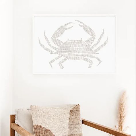 "Woven Shrimp Illustration" is a landscape/horizontally oriented drawing of a shrimp in a beige/tan hue on a white background. The style used in this illustration was inspired by the woven pattern of wicker and similar natural materials. Low Country Decor, Crab Illustration, Home Decor Coastal, Stone Crab, Artwork Modern, The Carolinas, Sandy Shores, Neutral Home Decor, 8x10 Art Prints