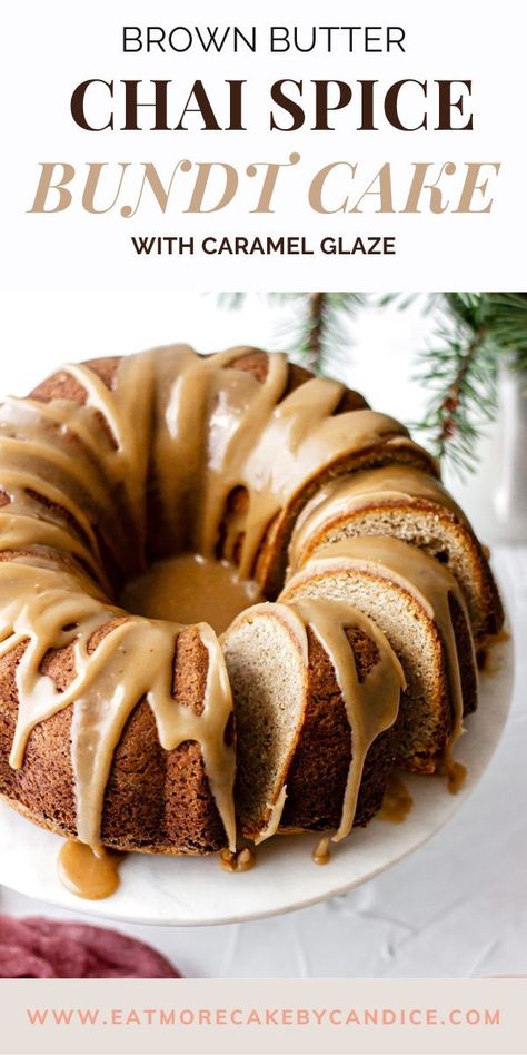 White Russian Bundt Cake, Chai Glaze Recipe, Fall Flavor Bundt Cake, Spice Bundt Cake Recipes Fall, Brown Butter Bundt Cake, Chai Spice Bundt Cake, Spiced Bundt Cake Recipes, Autumn Bundt Cake, Thanksgiving Mini Bundt Cakes