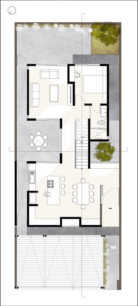 House In Mexico, Houses In Mexico, Mexico House, Courtyard House Plans, Architectural Floor Plans, Villa Plan, Two Storey House, Narrow House, Floor Plan Layout