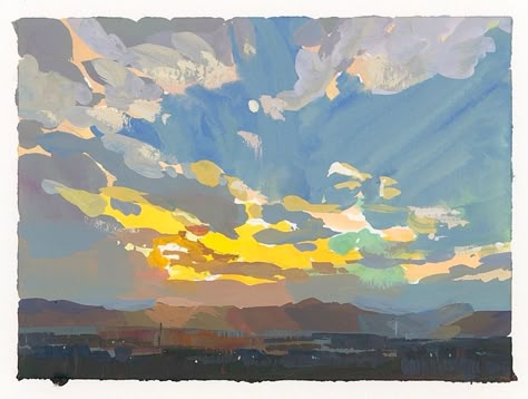 Gouache study ☀️ #gouachepainting #gouache #gouachestudy #painting #paintingoftheday #dailypainting #art #artwork #pleinairpainting… | Instagram Desert Gouache Painting, Sky Gouache Painting, Gouache Painting Buildings, Gouache Landscape Tutorial, Gouache Reference, Gouache Scenery, Gouache Sky, Gouache Abstract, Landscape Gouache