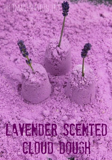 Lavender Sensory Play, Cloud Dough Recipe, Sand Recipe, Cloud Dough Recipes, Snow Dough, Sensory Play Recipes, Coconut Cloud, Sensory Rice, Sands Recipe