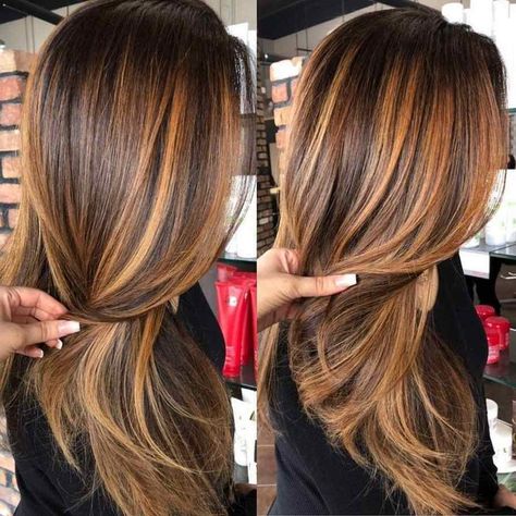 balayage miel sur cheveux châtain foncé looks inspirants Blonde Caramel Highlights, Caramel Hair Highlights, Copper Balayage, Caramel Hair, Caramel Highlights, Brown Hair Balayage, Brown Balayage, Highlights Brown Hair, Hair Color Highlights