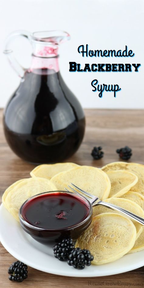 This homemade blackberry syrup is such a great way to use up fresh blackberries. It is good on so much more than just breakfast items. Blackberry Syrup Pancakes, Blackberry Pancake Syrup, Homemade Blackberry Syrup, Blackberry Syrup Recipe Canning, How To Make Blackberry Syrup, Blackberry Syrup Recipe, Fresh Blackberry Recipes, Blackberry Dessert Recipes, Blackberry Sauce