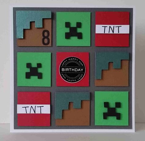 Minecraft Birthday Card Diy, Minecraft Birthday Cards Handmade, Minecraft Cards Handmade, Minecraft Scrapbook, Minecraft Cards, Minecraft Card, Minecraft Birthday Card, Homemade Card Designs, Minecraft Gifts