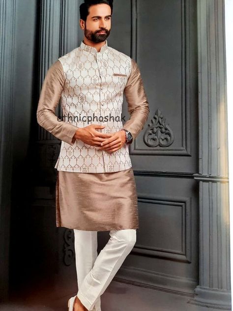 Nehru Jacket For Men, Wedding Kurta For Men, Maroon Jacket, Off White Jacket, Sherwani For Men, Men's Kurta, Men Kurta, Raw Silk Fabric, Waist Coat