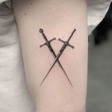 Crossed Swords Tattoo, Swords Tattoo, Arm Quote Tattoos, Tattoo Son, Girl Shoulder Tattoos, Quote Tattoos Girls, Small Chest Tattoos, Crossed Swords, Greek Tattoos