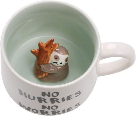 cute mugs, ceramic mugs, aesthetic cups, coffee mugs, animal inside mugs, cute sloth mugs Birthday Surprises For Friends, Ceramics Cup, Happy Coffee, Enjoy Coffee, Couple Mugs, Animal Statues, Cute Cartoon Animals, Cute Cups, Animal Figurines