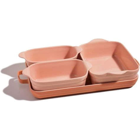 PRICES MAY VARY. MULTIFUNCTIONAL OVENWARE COLLECTION: Enjoy 5 easy pieces for baking, roasting, and more. Includes the no-warp Oven Pan (20.9 in. (with handle) x 11.8 in. x 1.8 in.; 4.52 lbs.; 5 qt. capacity), Bakers trio (Main Bake - 13.65 in. (with handles) x 8.41 in. x 3.81 in.; 4.059 lbs.; 3.5 qt. capacity, Side Bake - 11.15 in. (with handles) x 6.48 in. x 3.81 in.; 2.442 lbs.; 2 qt. capacity, and Loaf Pan - 11.13 in. (with handles) x 5.23 in. x 3.81), and reusable Oven Mat for a seamless co Bakers Oven, Oven Pan, Bakeware Set, Our Place, Toxin Free, Space Saving Storage, Loaf Pan, Ceramic Coating, Ergonomic Handle