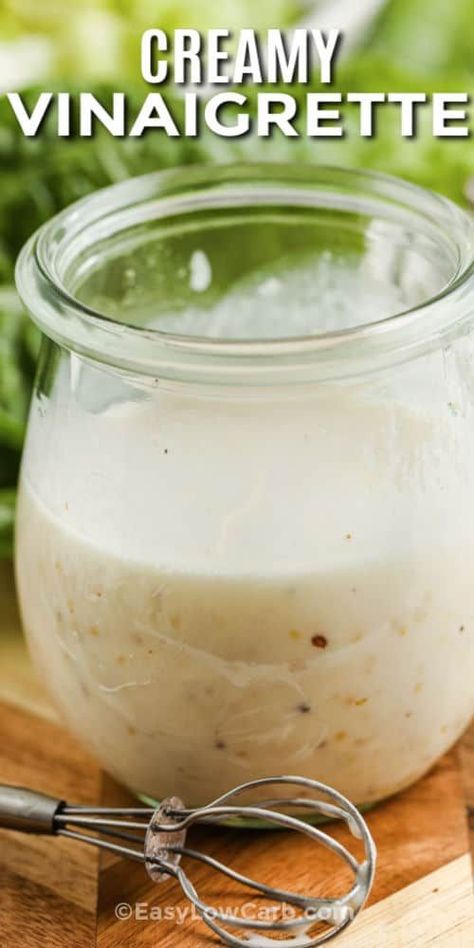 Tasty, tangy and delish, this low carb Creamy Vinaigrette recipe is the best! Mix up a quick batch to keep on hand for everything from salads, to appetizers & dips, or as a meat marinade. #easylowcarb #creamyvinaigrette #creamysaladdressing #dressing #recipes #easy #recipesmayo #homemade #sweet #keto #best Creamy Vinaigrette Dressing Recipes, Low Carb Salad Dressing Homemade, Low Carb Vinaigrette Salad Dressings, Keto Dressings For Salads, Keto Friendly Salad Dressing, Keto Lemon Vinaigrette Dressing, Sweet Salad Dressings, Low Carb Ranch Dressing, Low Carb Dressing