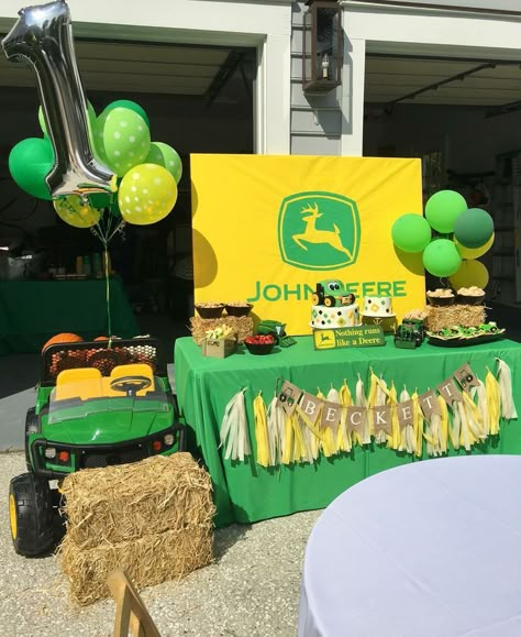 Farm Equipment Birthday Party, 2nd Birthday Tractor Theme, John Deere Birthday Party Ideas, Tractor Themed Birthday Party, Tractor Birthday Party Theme, John Deere Birthday Party, John Deere Party, John Deere Birthday, Tractor Birthday Party