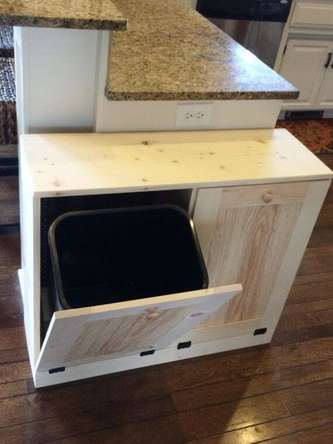 Doggie Station, Kitchen Trash Can Ideas, Kitchen Garbage Can Storage, Hidden Trash Can Kitchen, Modern Kitchen Trash Cans, Trash Can Ideas, Kitchen Garbage Can, Hide Trash Cans, Garbage Can Storage