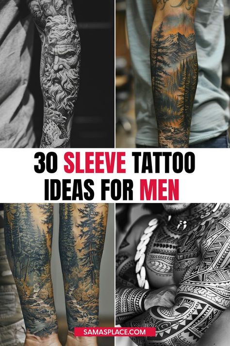 Sleeve tattoo ideas for men, featuring intricate, cohesive designs that cover the entire arm Cover Up Tattoos For Men Arm, Tattoo Sleeve Themes, Mens Full Sleeve Tattoo, Colorful Sleeve Tattoos, Cover Up Tattoos For Men, Colored Tattoo Design, Animals Quotes, Unique Tattoos For Men, Stunning Tattoos