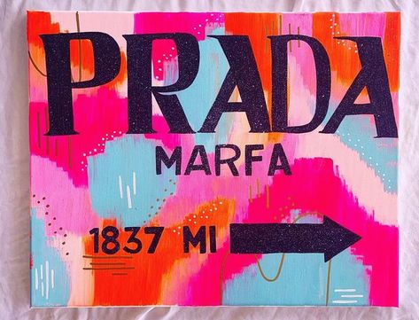 taylors paints xoxo <3 on Instagram: "✨sold to @kendall.Watkins ✨ Prada painting with my fav abstract design in the back🤩🤩🤩 love this 16x20 painting!! DM me for more details! Inspo: @paintsbymak" Vogue Canvas Painting, Prada Painting Canvases, Prada Painting, Prada Wall Art, Prada Art Wall Decor, Prada Marfa Sign, Dm Me, Abstract Design, Prada