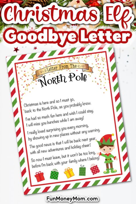 This Elf on the Shelf goodbye letter is the perfect ending to your annual holiday fun. Leave this free printable letter under the tree on Christmas Eve to help your Christmas Elf bid farewell to the family until next year. Elf On The Shelf Goodbye, Letter Free Printable, Printable Elf On The Shelf, Elf Goodbye, Elf Goodbye Letter, Elf Printables, Elf Notes, Rhyming Poems, Goodbye Letter