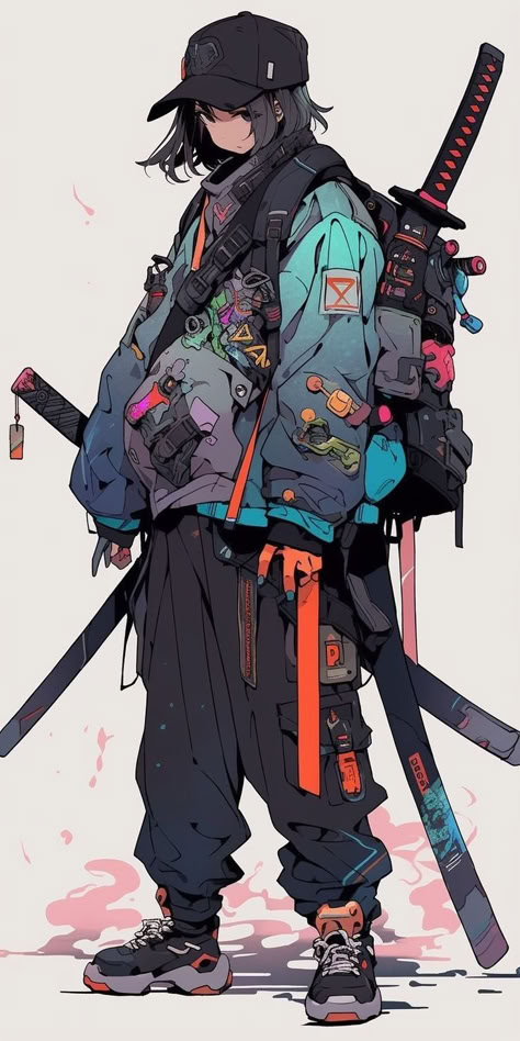 Urban Samurai Concept Art, Modern Samurai Character, Techwear Art, Street Samurai, Punk Character Design, Cyberpunk Samurai, Urban Samurai, Cyberpunk Anime, Arte Cyberpunk