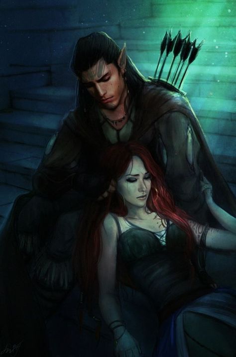 Male Elf archer with Human Female Fem Vampire, Elf Archer, Crimson Hair, Male Elf, Fantasy Art Couples, Art Male, Smile Art, Anime Male, Fantasy Love