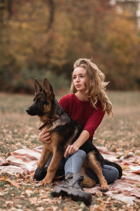 German Shepherd Fall Pictures, Photoshoot With German Shepherd, German Shepherd And Owner Photography, Photo Shoot Ideas With Dogs, Dog Park Photoshoot, German Shepherd Photoshoot, Dog Photography Ideas With Owner, Dog And Owner Photography, Pet And Owner Photography