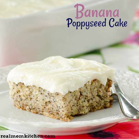 Banana Poppyseed Cake | Real Mom Kitchen Poppyseed Cake, Easy Buttercream Frosting, Mom Kitchen, Seed Cake, Poppy Seed Cake, Real Mom, Easy Bread Recipes, Banana Cream, Poppy Seed