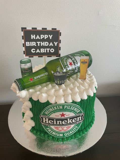 Heineken Birthday Party Ideas, Beer Birthday Cake For Men, Beer Shaped Cake, Heineken Beer Cake, Beer Cakes For Men, Heineken Cake, Beer Birthday Cake, Beer Themed Cake, Birthday Cake Beer