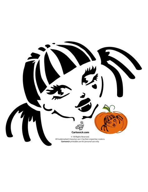 Monster High Pumpkin Carving Patterns Draculaura Monster High Doll Pumpkin Template – Cartoon Jr. High Pumpkin Carving, Monster High Pumpkin Carving, Monster High Pumpkin, Bloxburg Photos, Halloween Pumpkin Templates, Pumpkin Templates, Draculaura Monster High, Kitty Pumpkin, Preserving Flowers