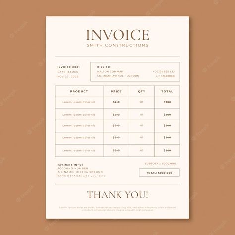 Free Vector | Flat design minimalist construction invoice Graphic Design Invoice, Free Invoice Template, Invoice Design Template, Elegant Business Cards Design, Business Invoice, Social Branding, Invoice Design, Professional Profile, Elegant Business Cards