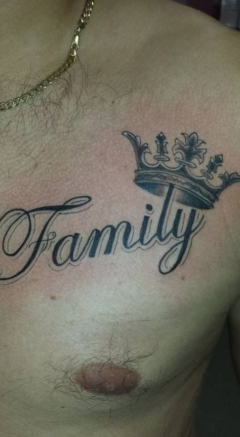 Chest Tattoo Family, Chest Tattoo Men Ideas, Tattoo Men Ideas, Men With Tattoos, Tattoos Family, Small Crown Tattoo, Tattoo On Chest, Family Tattoos For Men, Side Neck Tattoo