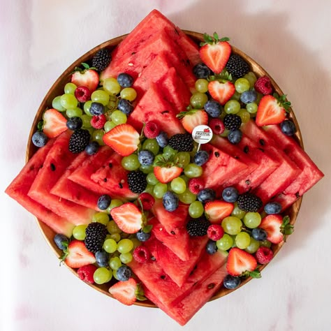 A selection of blissful berries, juicy strawberry, and deliciously cold watermelon gives our one in a melon platter a collection of flavours. This will always be one of our summer favourites!☀️⁠ ⁠ For the moment, we're not able to offer returnable wooden platters but contact us for other platter options on our Whatsapp +971 50 342 0164📱⁠ Melon Fruit Platter Ideas, Strawberry Fruit Platter, Fruit Platter Watermelon, Watermelon And Grapes Platter, Berry Platter Ideas, Watermelon Fruit Platter Ideas, Watermelon Fruit Platter, Watermelon Platter Ideas, Fruit Tray Ideas For Party Food Platters