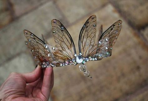 Resin Fairy Wings, Wings Ideas, Fairies Aesthetic, Fairy Bride, Ethereal Fairy, Fantasy Crown, Mermaid Bra, Beautiful Tiaras, Hair Wreaths