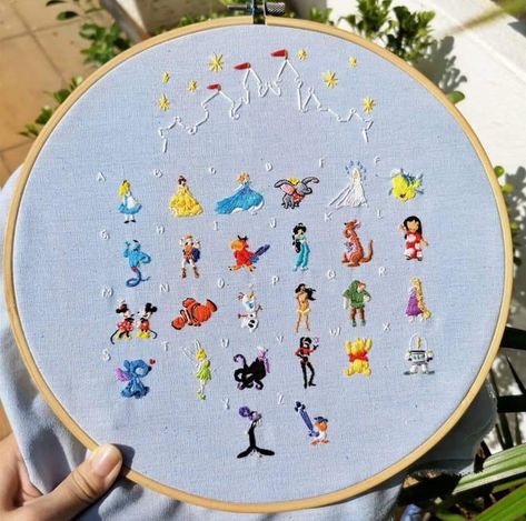 Cute Things To Embroider, Disney Hand Embroidery Diy, Disney Embroidery Designs Hand, Hand Embroidery Disney Patterns, Disney Embroidery Patterns, Tiny Embroidery Ideas, Cinderella Embroidery, Tangled Embroidery Disney, Disney Character Embroidery