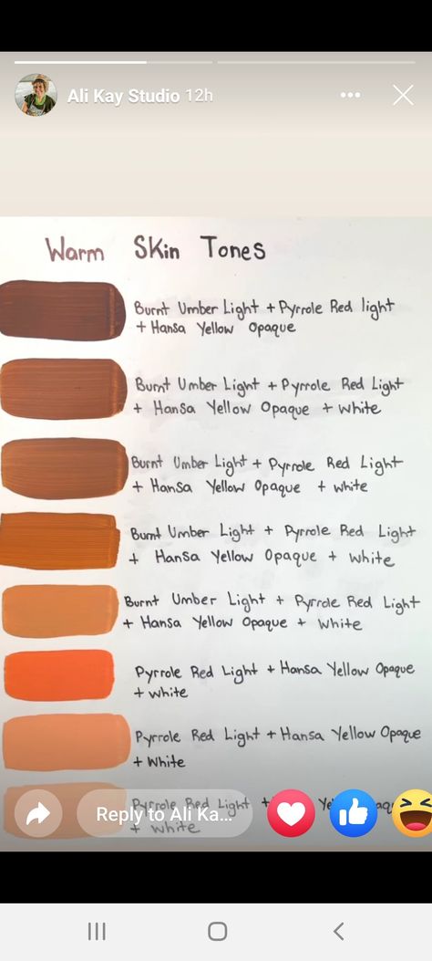 Mix Skin Tone Paint, Umber Skin Tone, Skin Colour Paint Mixing, Skin Tone Paint Mixing Acrylic, Acrylic Paint Skin Tone Mixing, Mixing Watercolour Skin Tones, Warm Skin Tone, Burnt Umber, Light Red