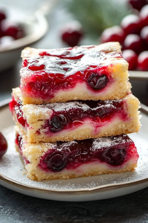 Desserts With Cherry Filling, Cherry Kuchen Bars, Cherry Preserves Desserts, Cherry Pie Filling Cookies, Christmas Cherry Cheesecake Bars, Christmas Cherry Bars, Recipes Using Cherry Pie Filling, Cherry Bars Recipe, Cherry Dessert Recipes