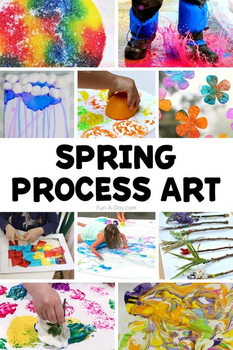 Spring Process Art Activities for Preschoolers | Fun-A-Day! Preschool Spring Art Ideas, Spring Creative Art Preschool, Spring Art Center Preschool, Spring Theme Preschool Crafts, Play And Exploration Activities, Spring Art Activities Preschool, Toddler Process Art Spring, Springtime Art Preschool, Kindergarten Process Art Projects