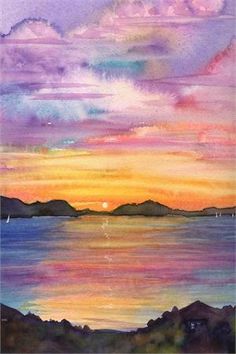 sunset | Paintings | Pinterest | Sunsets, Sunset Paintings and ... Virgin Gorda, Watercolor Sky, Watercolor Sunset, Landscape Quilts, Diy Watercolor Painting, Watercolour Inspiration, Watercolor Paintings Easy, Watercolor Painting Techniques, Watercolor Landscape Paintings