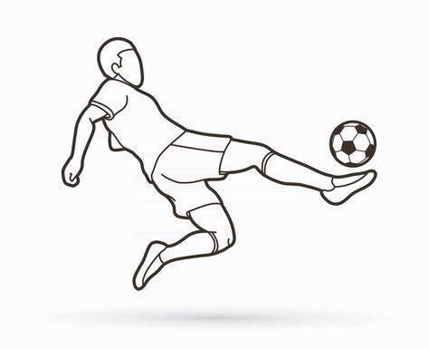 Outline Soccer Player Shooting a Ball Soccer Drawings Easy, Sport Drawing, Football Player Drawing, Soccer Drawing, Football Drawing, Ball Drawing, Indie Drawings, Embroidery Cards, Football Images