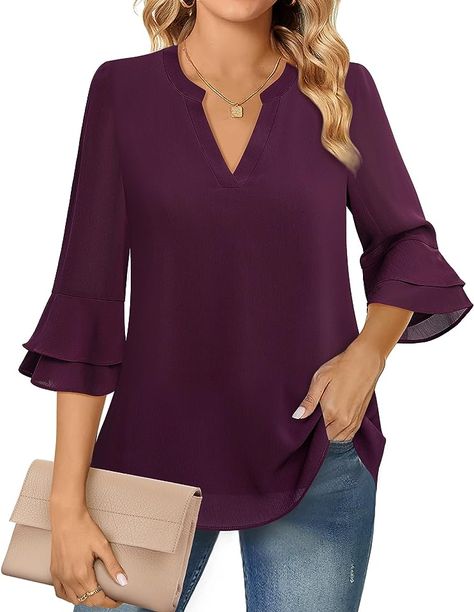 LotusmileWomens #Lotusmile #WomensTops #Womens #TopsDressy #Tops #DressyCasual #Dressy #Casual3/4 #Casual #3/4Tiered #3/4 #TieredBell #Tiered #BellSleeve #Bell #SleeveBlouses #Sleeve #BlousesDouble #Blouses #DoubleLayered #Double #LayeredChiffon #Layered #ChiffonWork #Chiffon #WorkTunic #Work #TunicShirts #Tunic #Shirts Womens Dressy Blouses, Tunic Shirts, Womens Tops Dressy, Tunic Tops Casual, Dressy Blouse, Ruffle Sleeve Blouse, Stretchy Tops, Blouse Material, Bell Sleeve Blouse