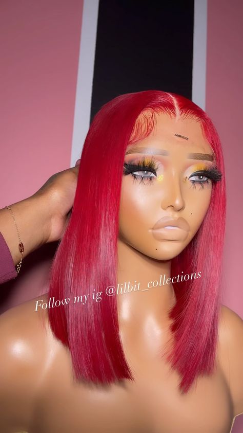 Atl Wigs on Instagram: “💋💋💋 Red blunt cut unit available to purchase Circumference 22” text 7082896216” Red Bob Wigs For Black Women, Red Bob Black Women, Bobs Outfit, Red Bob Wig, Bob Sew In, Red Bob, Medium Bob, Red Highlights, Birthday Trip