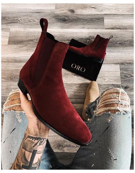 Mens Chelsea Boots, Red Suede Boots, Mens Designer Boots, Mens Suede Boots, Chelsea Boots Men Outfit, Chelsea Boots Outfit, Boots Men Outfit, Gents Shoes, Boots Outfit Men