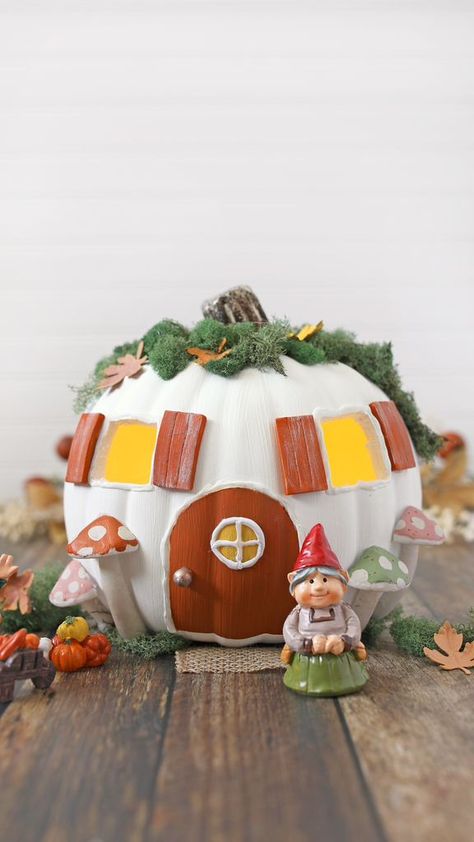 MAKE A PUMPKIN FAIRY GARDEN 🍄 Gnomes are also welcome. Isn’t this the most magical fall craft? Now I want to make a whole village of pumpkin fairy houses! ✨ DETAILED INSTRUCTIONS AND SOURCES linked in the comments of this video. #fallcrafts #fairygarden #pumpkindecorating #falldecor #crafts | The Craft Patch | Alan Silvestri · Practical Magic Gnome Pumpkin Decorating, Pumpkin Fairy House, Pumpkin Fairy, Gnome Pumpkin, Craft Pumpkins, Easy Thanksgiving Crafts, Creative Pumpkin Carving, Halloween Sewing, Pumpkin House