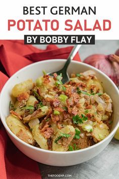 Indulge in the exquisite flavors of Bobby Flay’s German Potato salad which is bound to make you fall in love with potatoes all over again. This homemade salad has the best flavors of a rich dressing wrapped over some good old soft and crispy potatoes. Best German Potato Salad, German Salad, German Salads, German Potato Salad Recipe, Homemade Potato Salads, Bobby Flay Recipes, German Potato, German Potatoes, Bacon Potato Salad